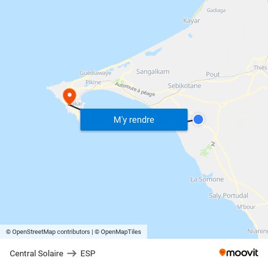 Central Solaire to ESP map
