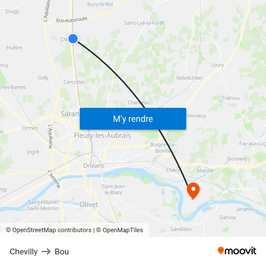 Chevilly to Bou map