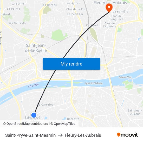 Saint-Pryvé-Saint-Mesmin to Fleury-Les-Aubrais map