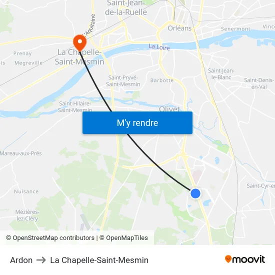 Ardon to La Chapelle-Saint-Mesmin map