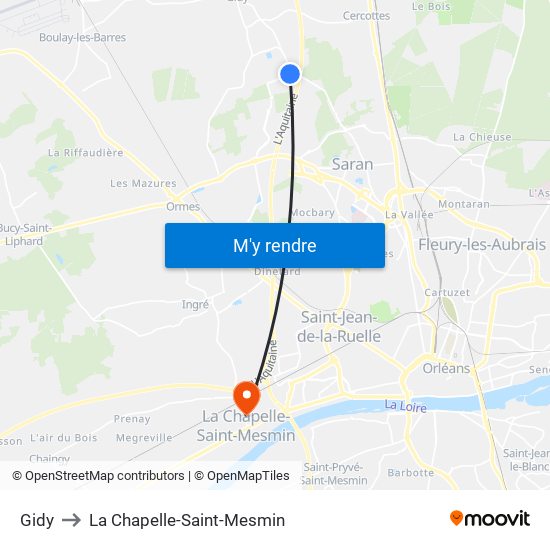 Gidy to La Chapelle-Saint-Mesmin map