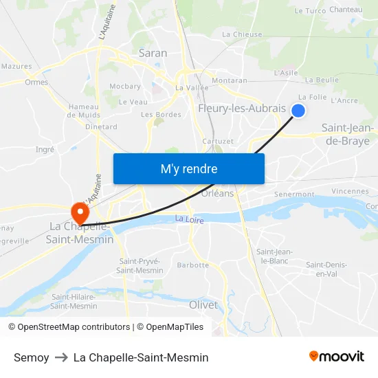 Semoy to La Chapelle-Saint-Mesmin map