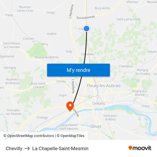 Chevilly to La Chapelle-Saint-Mesmin map