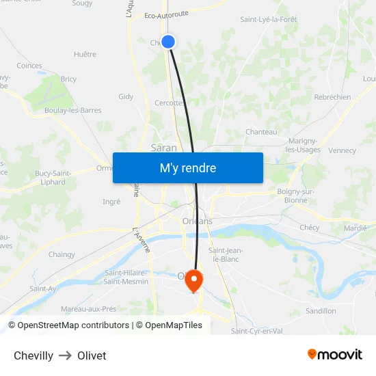 Chevilly to Olivet map