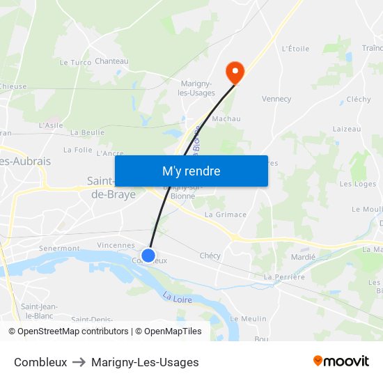 Combleux to Marigny-Les-Usages map