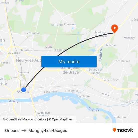 Orléans to Marigny-Les-Usages map