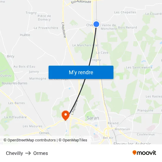 Chevilly to Ormes map