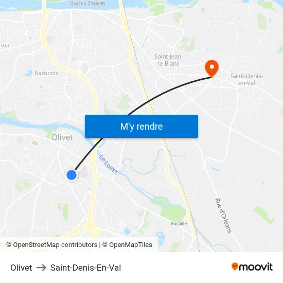 Olivet to Saint-Denis-En-Val map