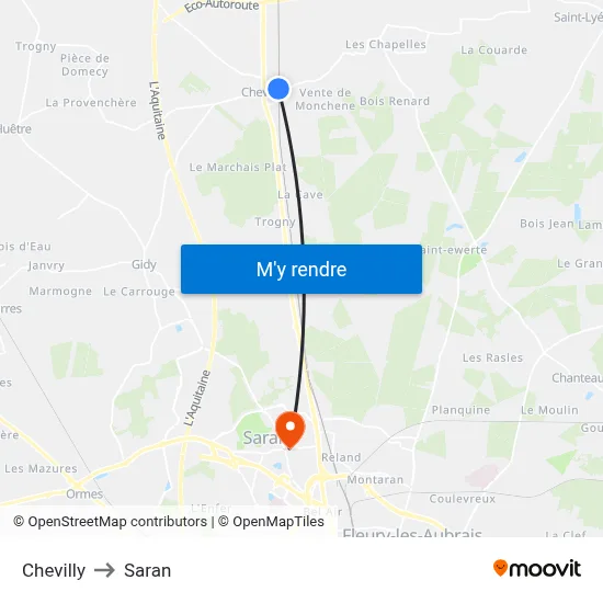 Chevilly to Saran map