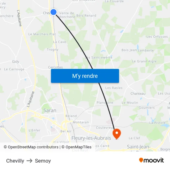 Chevilly to Semoy map