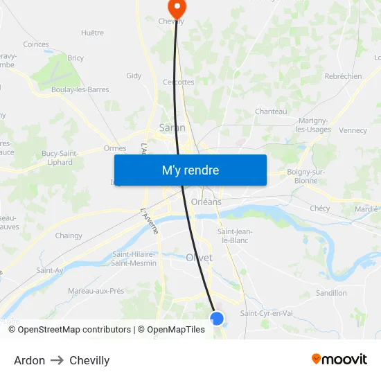 Ardon to Chevilly map