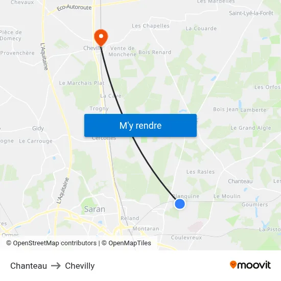Chanteau to Chevilly map