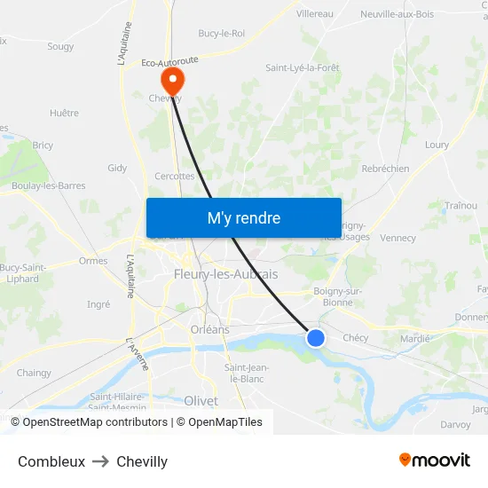 Combleux to Chevilly map