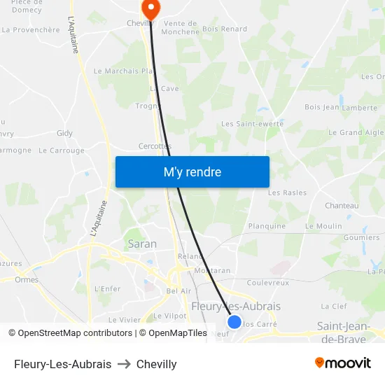 Fleury-Les-Aubrais to Chevilly map