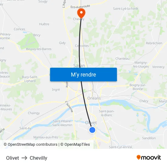 Olivet to Chevilly map