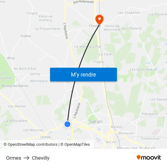 Ormes to Chevilly map