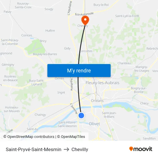 Saint-Pryvé-Saint-Mesmin to Chevilly map