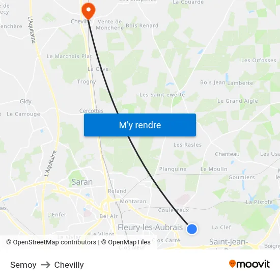 Semoy to Chevilly map