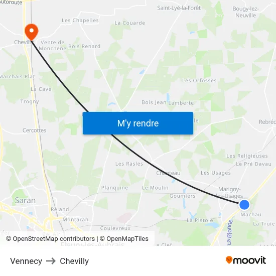 Vennecy to Chevilly map