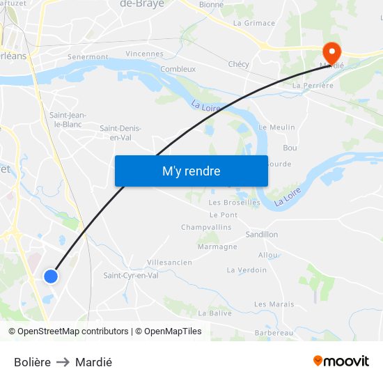 Bolière to Mardié map