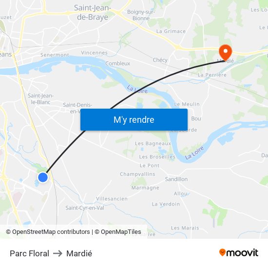 Parc Floral to Mardié map