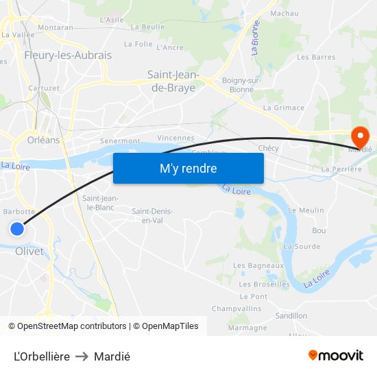 L'Orbellière to Mardié map