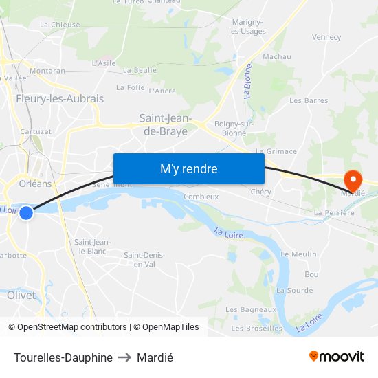 Tourelles-Dauphine to Mardié map