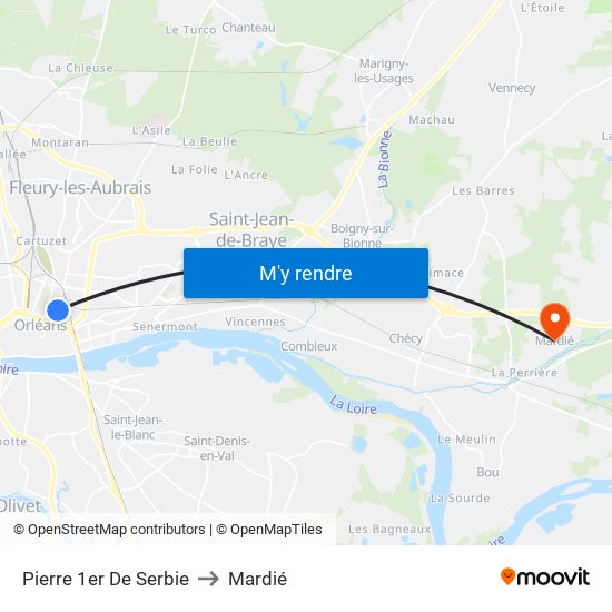 Pierre 1er De Serbie to Mardié map