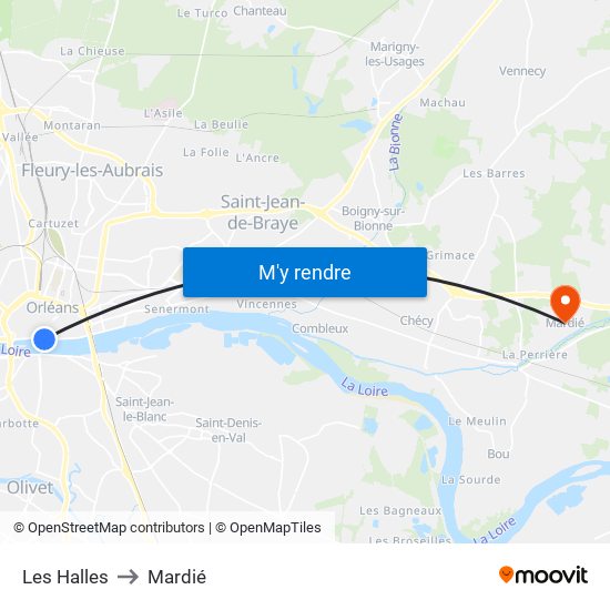 Les Halles to Mardié map