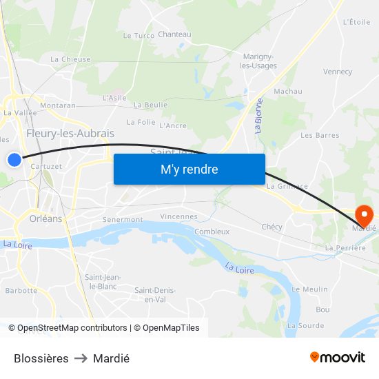 Blossières to Mardié map