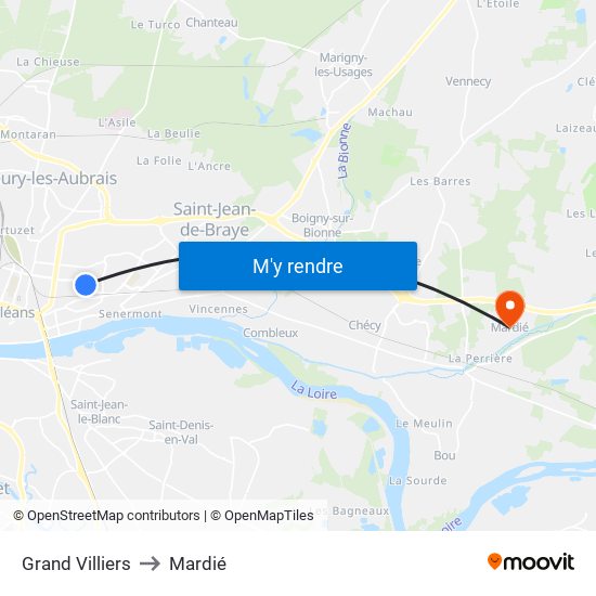 Grand Villiers to Mardié map