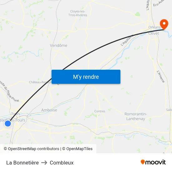 La Bonnetière to Combleux map