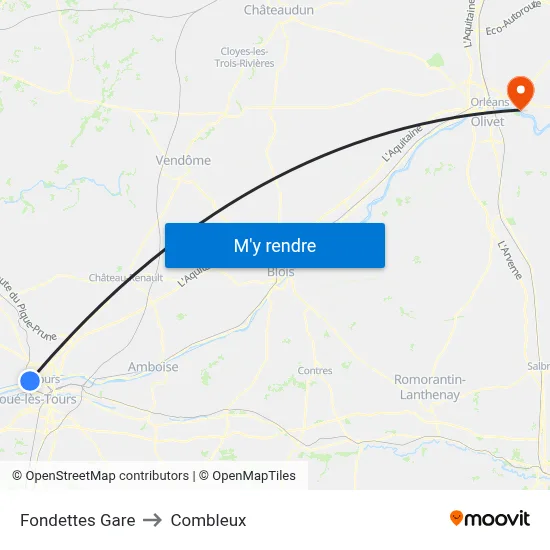 Fondettes Gare to Combleux map