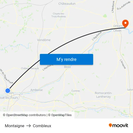 Montaigne to Combleux map