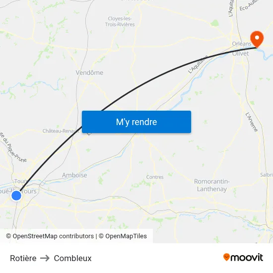 Rotière to Combleux map