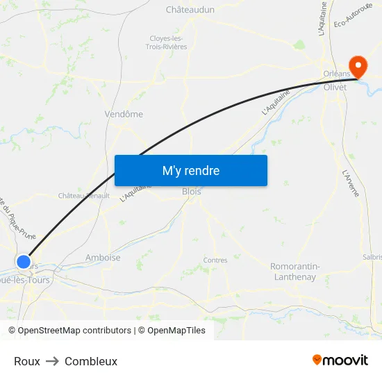 Roux to Combleux map