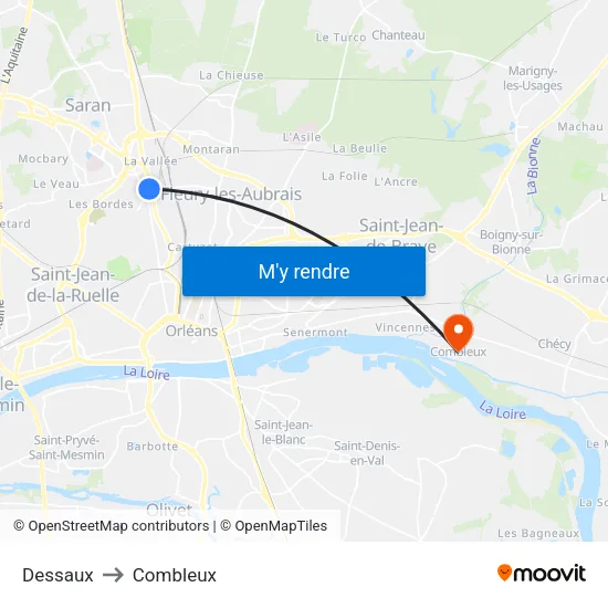Dessaux to Combleux map