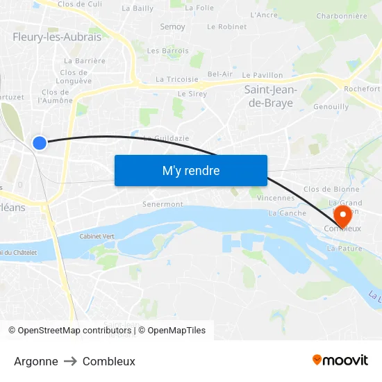 Argonne to Combleux map