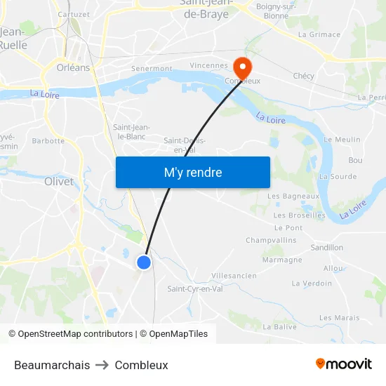 Beaumarchais to Combleux map