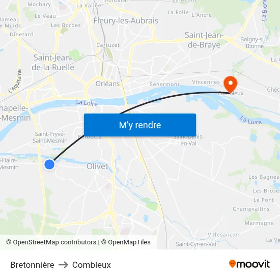 Bretonnière to Combleux map
