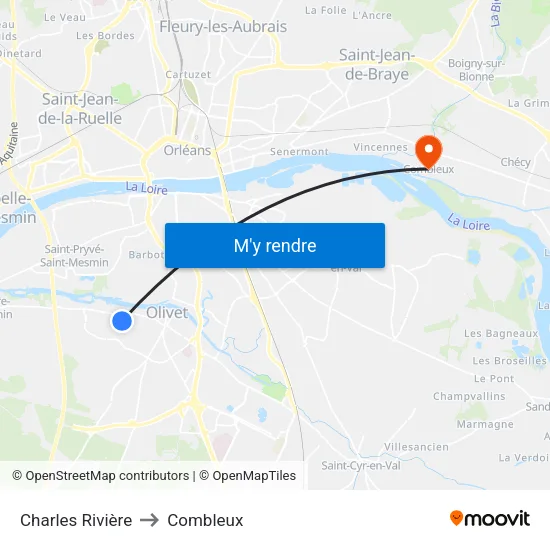 Charles Rivière to Combleux map