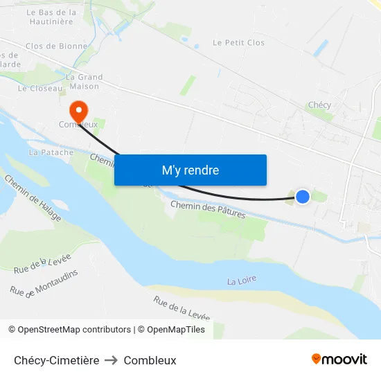 Chécy-Cimetière to Combleux map