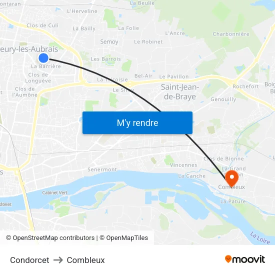 Condorcet to Combleux map
