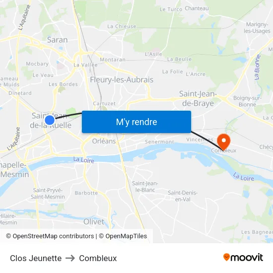 Clos Jeunette to Combleux map