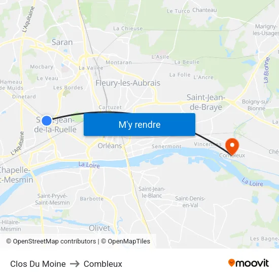 Clos Du Moine to Combleux map