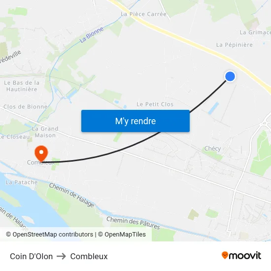 Coin D'Olon to Combleux map