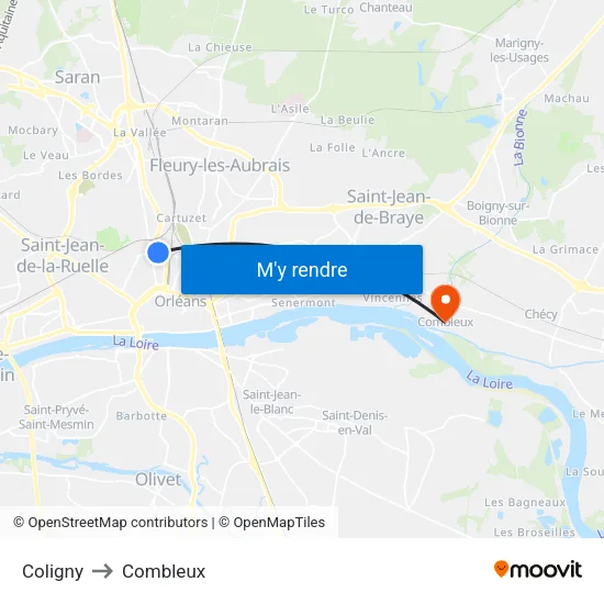 Coligny to Combleux map