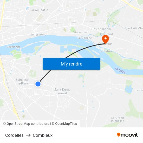 Cordelles to Combleux map