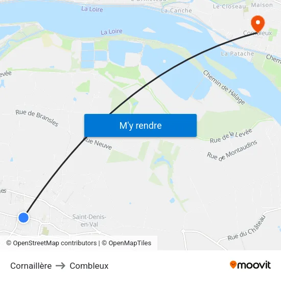 Cornaillère to Combleux map