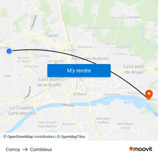 Corroy to Combleux map
